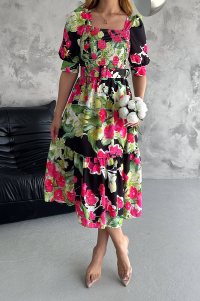 Neşeli Butik Літнє плаття з квадратним коміром і поясом - NBK2112