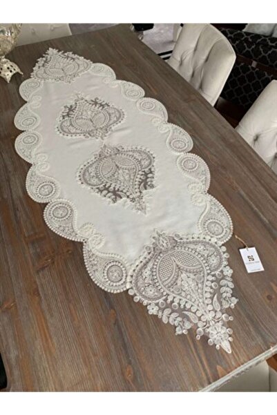 Çt Çeyizci Tekstil Salon Takımı 5 Parça Keten Dantelli Krem