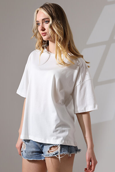 Endies Țesătură compactă compactă din bumbac pieptănat ecru - Tricou cu mânec...