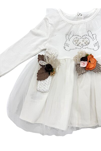 Esterella Ruffle and Tulle Bandana Stone Pearl Detailed Gathered Dress for Baby Girl