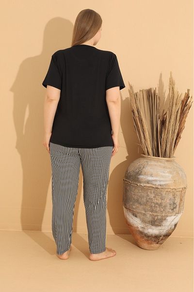 wear treasure Plus Size Black Gray Milan Pajama Set