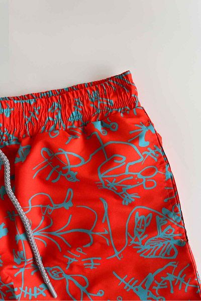 AYYILDIZ 106 Orange Blue Patterned Boys' Swim Shorts