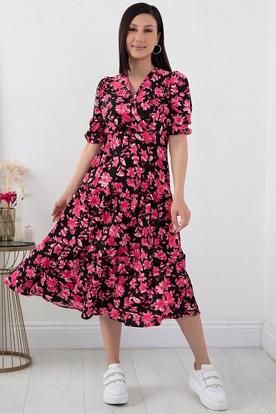 PULLIMM Rochie cu decolteu dublu cu imprimeu floral - GRS3058