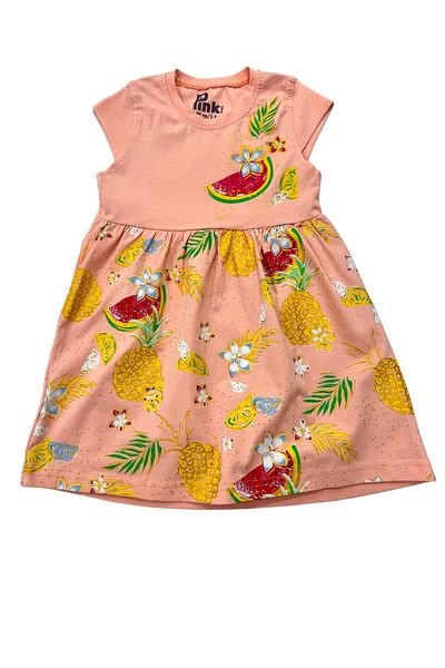 Esterella Watermelon Printed Girl's Dress - Crew Neck and Gathered Design
