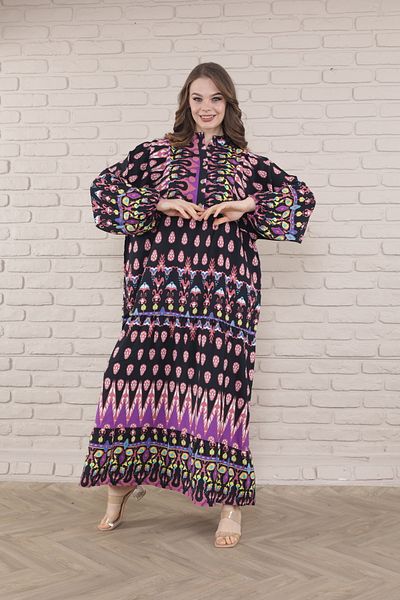 mervemoda Γυναικείο φόρεμα Plus Size - Μπροστινό με κουμπιά και ύφανση