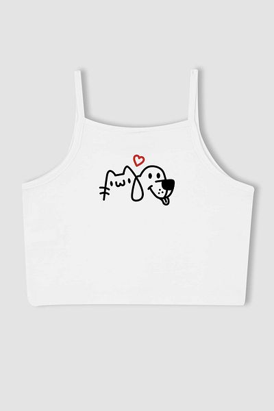 MYADA New Season Cat and Dog Patterned Girls' Crop Top - 12417