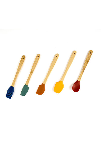 MİEN Bamboo Handle 5-Piece Silicone Spatula Set (Best Quality) - Colorful - 21 cm