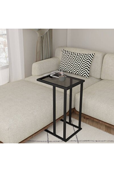 Just Home Füme Camlı C Sehpa - Siyah / Füme - 60 cm