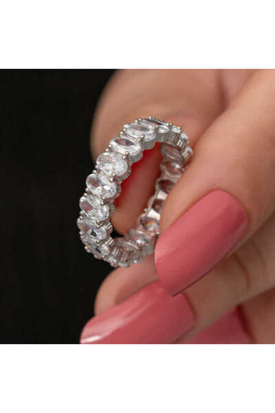 ebuz خاتم فضة بيضاوي حجر تامتور للنساء T8727MR