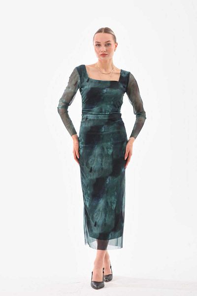 CİXAPLE Lycra Square Collar Tulle Lined Dress