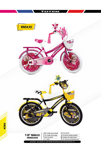 motobisikletim Totem  20 Jant  Çocuk Bisikleti Kız-Erkek Full Aksesuarlı 7,8,9,10 Yaş