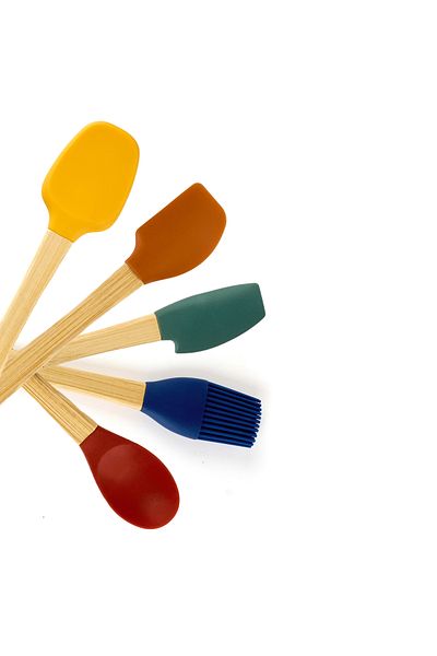 MİEN Bamboo Handle 5-Piece Silicone Spatula Set (Best Quality) - Colorful - 21 cm