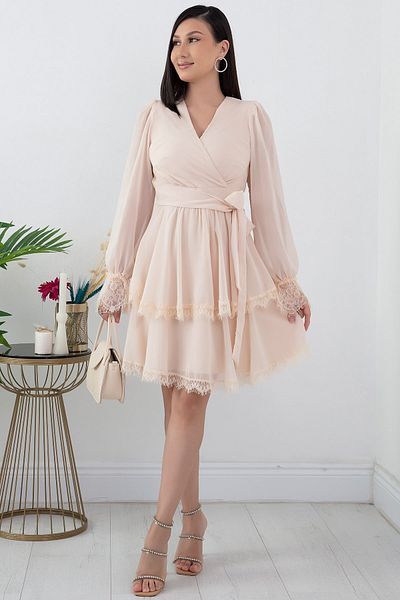 PULLIMM Rochie din șifon din dantelă cu mânecă lungă - GRS3316