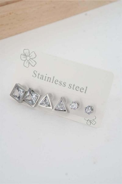 By Zeyna Aksesuar Set of 6 Stainless Steel Earrings - Women's 316 L Non-Tarnish