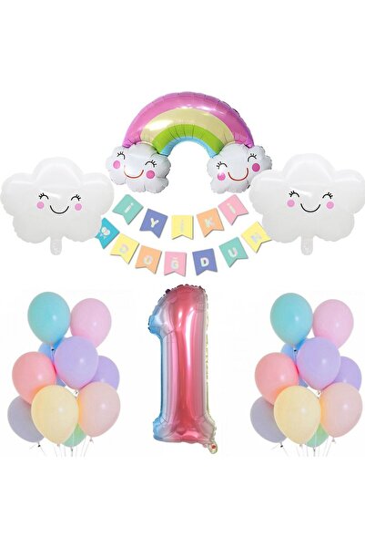 Azebu مجموعة احتفالات قوس قزح كلاود لحفلات أعياد الميلاد بعمر سنة واحدة
