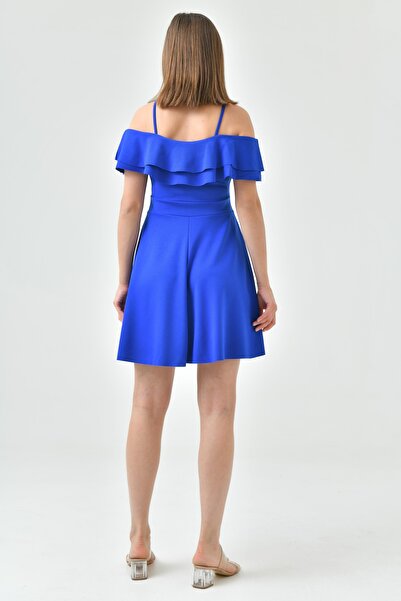 vuvutasarım New Season - Flexible Crepe Fabric, Double Layer Collar and Flounce Strap Mini Dress