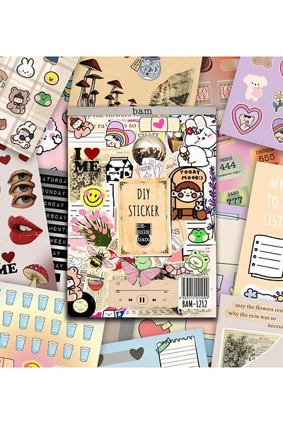 NaSaDAN كتاب ملصقات DIY عتيق - 24*17 سم، 16 ورقة، تصميم مخصص وملصقات ملونة