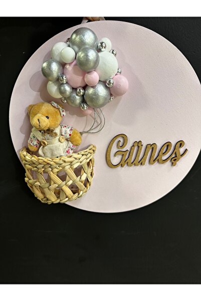 KRVTASARIM TOPÇUKLU UÇAN BALONLU AYICIKLI KIZ BEBEK KAPI SÜSÜ