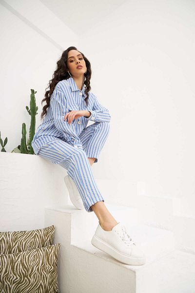 MİA NOURA Stylish Striped Shirt and Trousers Set