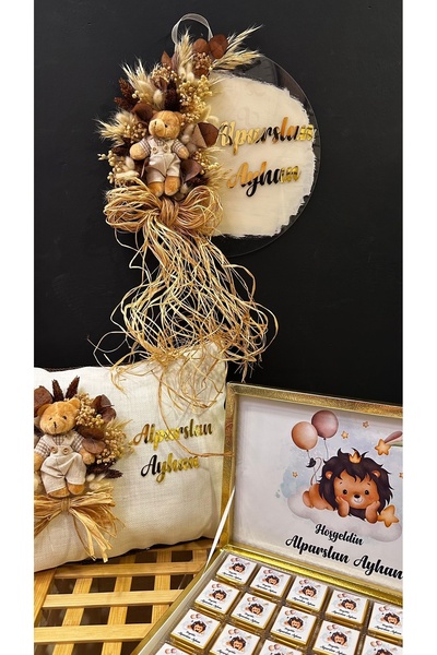 KRVTASARIM Erkek bebek takı yastığı ayıcıklı