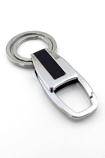 Solfera Metal Keychain - Black Leather Striped Hook Asli Çengel KC108