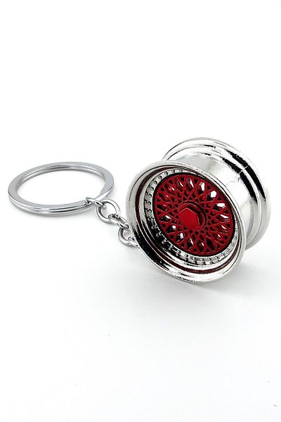 Solfera Red Silver Auto Rim - Wheel Shaped Metal Keychain KC112