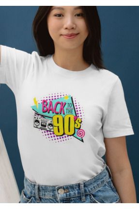 Eylul Design Back To The 90 s Bask l 90 lar Temal Beyaz Kad n Ti ort 100 Pamuk T Shirt Fiyat Yorumlar Trendyol