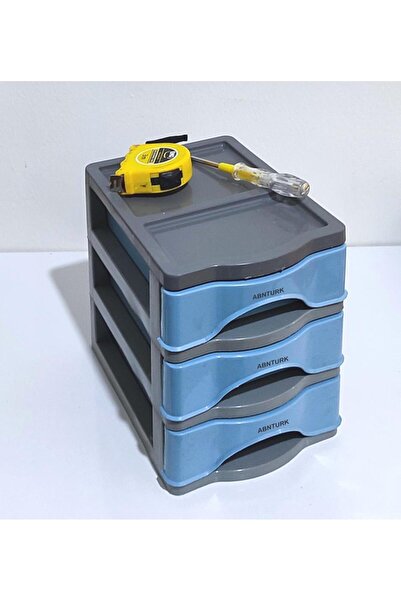 abnturk 3 Çekmece Mavi Renk Mini Komidin 21x15 h:20 Plastik Dikiş Nakış Enfiy...