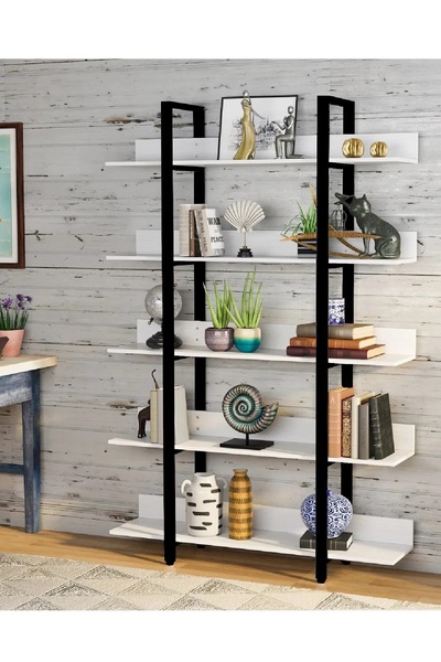 HNC HOME Dekoratif  5 Katlı Kitaplık Metal İskeletli Raf, Endüstriyel Raf, Ki...
