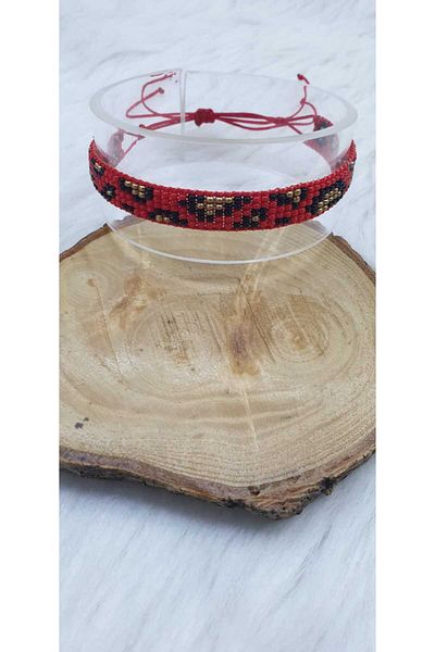 HAPPY HANDMADE Leopard Patterned Red Jewelry - Adjustable Bracelet Gift Jewelry