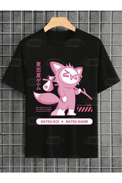 PENTHİLUS Тениска с щампа на Natsu Koi Natsu Game Happy Oversize