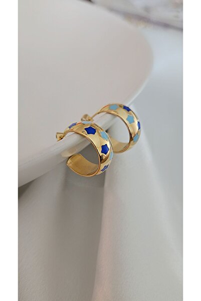 m mavi deniz accesories Çelik küpe halka küpe renkli Küpeler yıldız detaylı çelik küpe