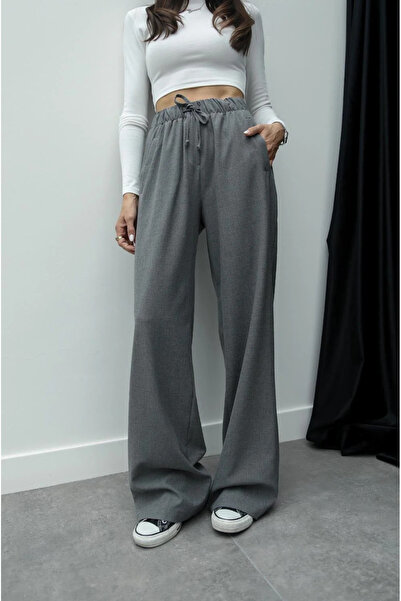 My Blog بنطلون بالازو رمادي - تصميم بخصر مطاطي