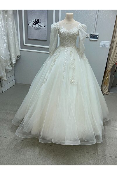 EKY GÖR SEV WEDDING DRESS BALON KOLLU PLATİN GELİNLİK