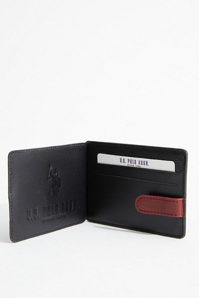U.S. Polo Assn. US Polo Assn. 8427-8428 حامل بطاقة محفظة جلد طبيعي أسود