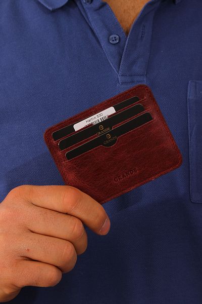 Grande Crazy Claret Red Genuine Leather Card Holder - 530 Percent Face