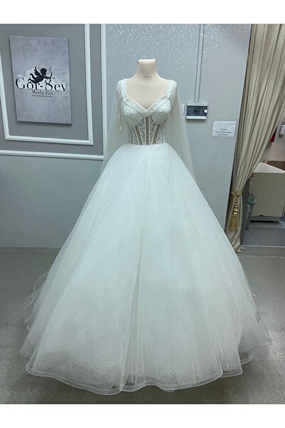 EKY GÖR SEV WEDDING DRESS PELERİNLİ A KESİM PRENSES GELİNLİK