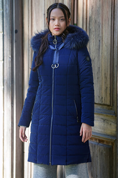 Trenç Kapüşonu  Rakun Kürklü Kapitone Kaban