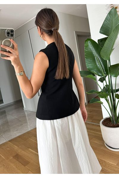 My Blog Buttoned Front Black Cotton Vest
