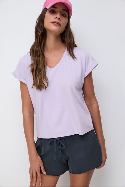 No Matter What V-Neck Soft Fabric - Short Sleeve and Fold Detail T-shirt