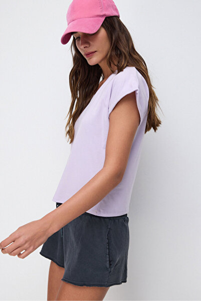 No Matter What V-Neck Soft Fabric - Short Sleeve and Fold Detail T-shirt