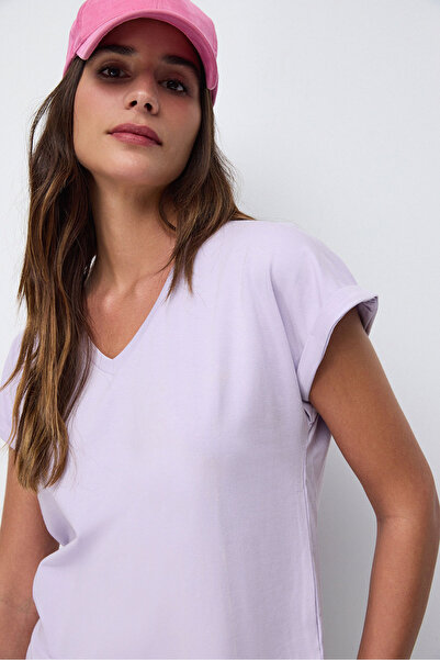 No Matter What V-Neck Soft Fabric - Short Sleeve and Fold Detail T-shirt