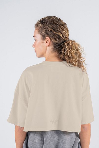 Friday Offset Γυναικείο Extra Oversize Soft Crop T-Shirt - Κρέμα, 100% βαμβάκι, λαιμόκοψη