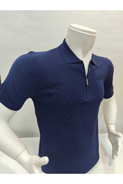 ADVANTE Men's Knitwear T-Shirt - Casual, Regular Fit, Collared Short Sleeve, Zippered Mercerized