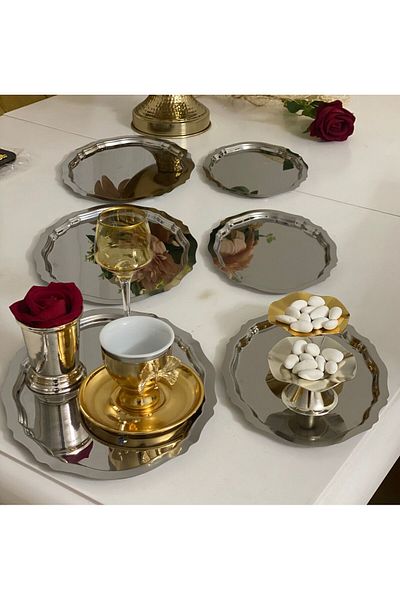 Elzemm store 6 Pieces Small and Large Steel Oval Presentation Tray - Butterfly