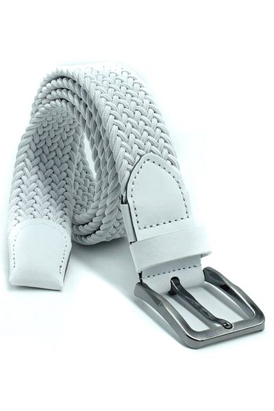 Pino44 3.5Cm White Mesh Rubber Belt - For Shorts, Jeans and Canvas Pants