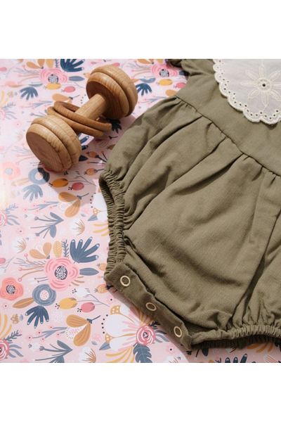 Little Ya Ya Love LUCIA Linen Romper - Scallop Baby Collar and Bandana Detail