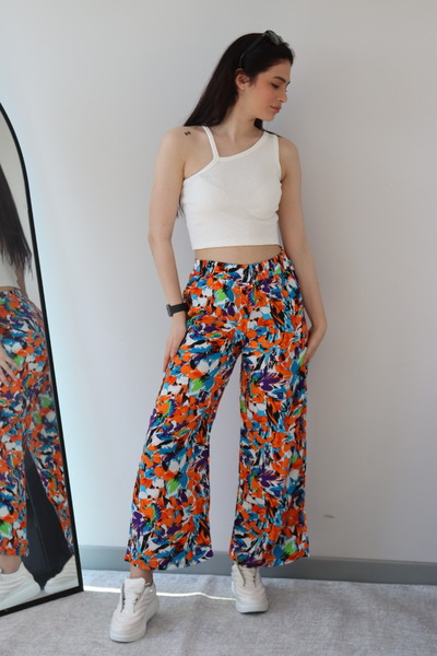 ARVENT Dark Cobalt Women's Summer Viscose Trousers - High Waist Loose Cut