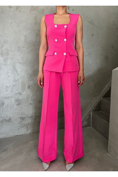 Laluvia Hochwertiges Set aus Weste und Hose mit Steinknöpfen in Rosa