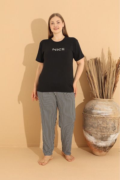 Eyfuze Plus Size Milan Fabric Pajamas Set - Short Sleeve and Printed
